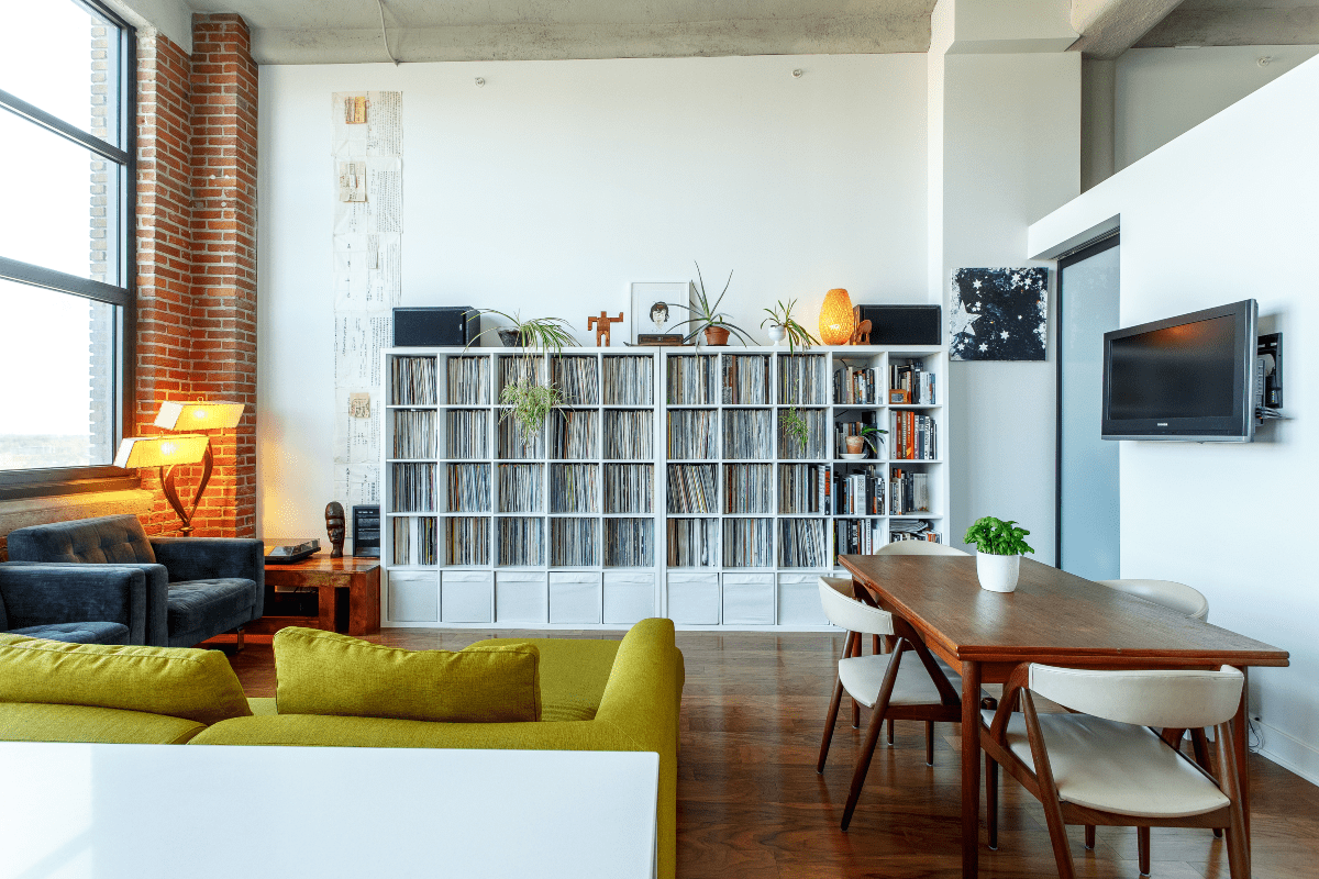 new apartment with coffee table and other living room essentials