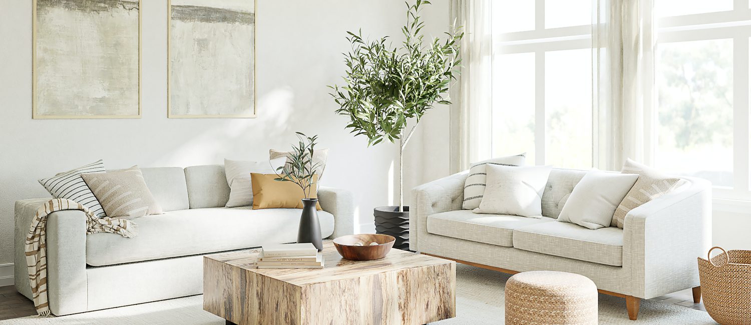 white walls in minimalist living room