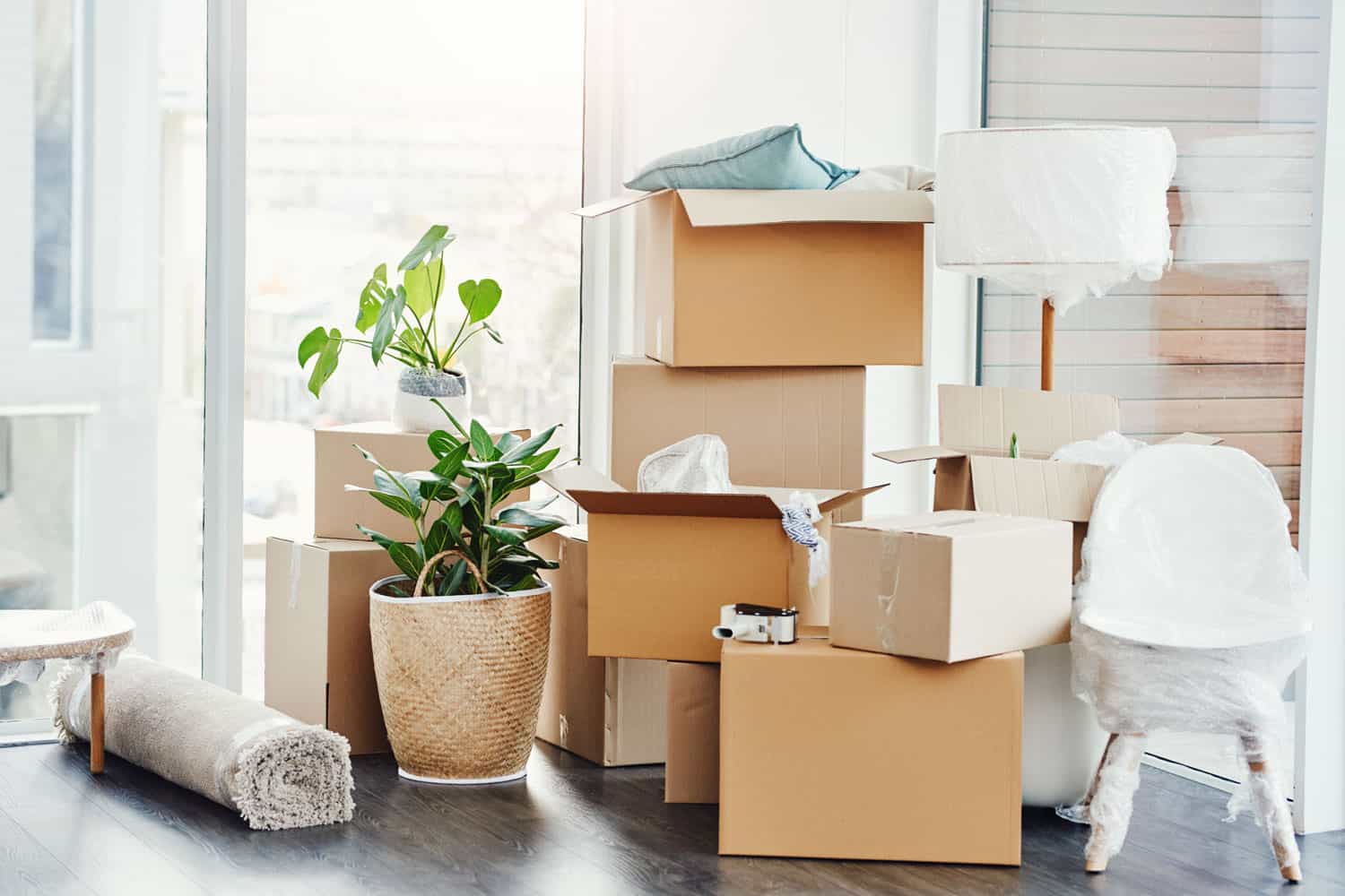 Moving boxes in a new apartment