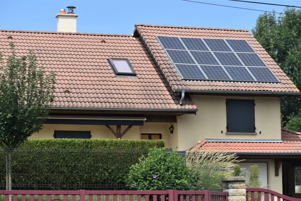 Solar panels on top of house.